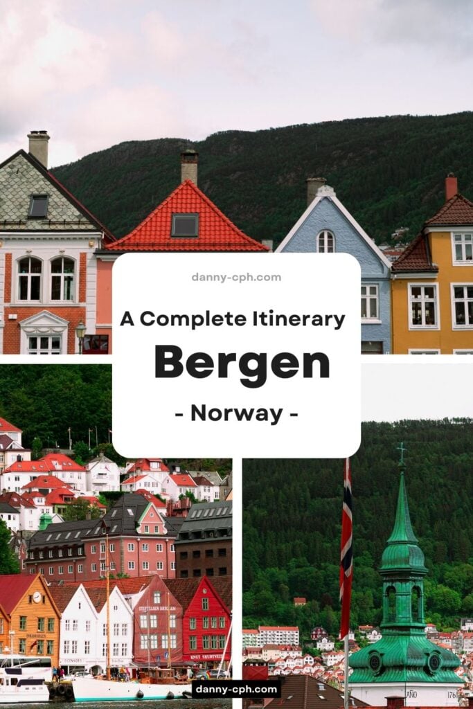 A Pinterest pin for an article showing how to spend 3 or 4 days in Bergen, Norway