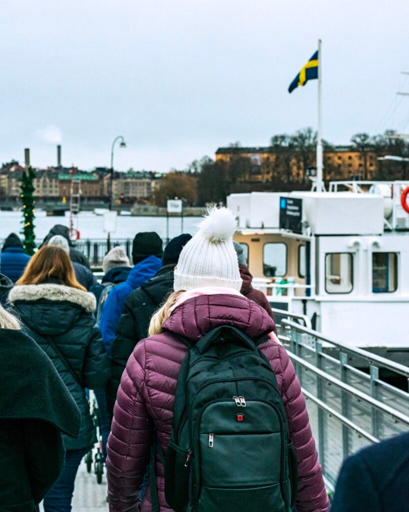 people boarding the ferry in stockholm