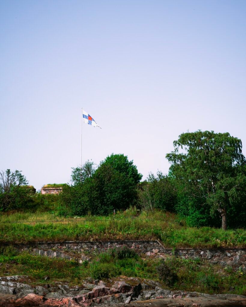 A Finnish flag on a summer's day in Helsinki