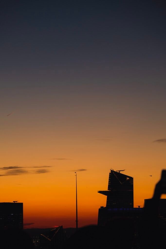 Photo of sunset in NYC from the Top of the Rock, looking towards The Edge
