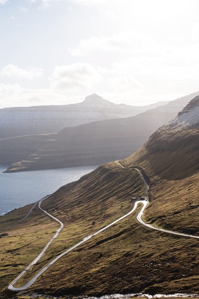 A winding road in the Faroe Islands