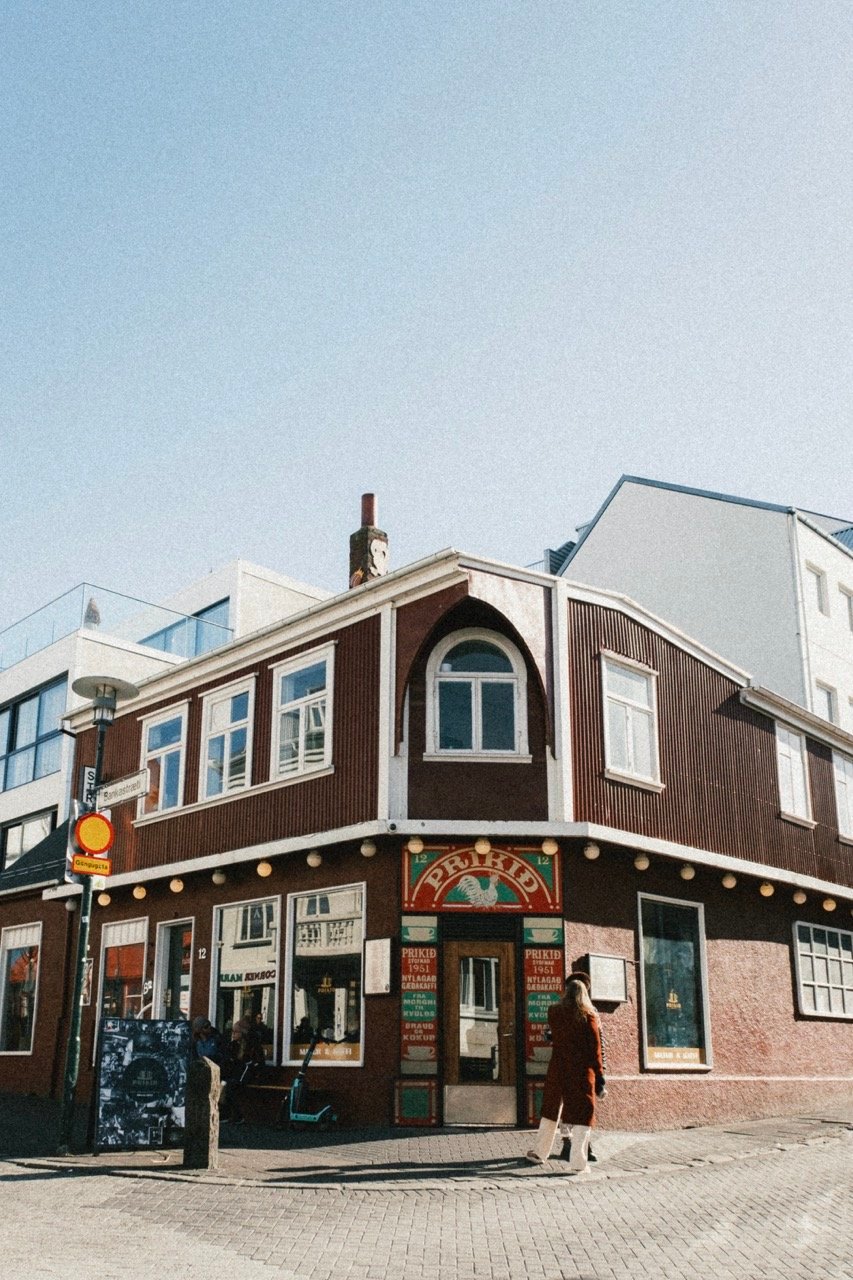 friends standing outside a cafe in reykjavik