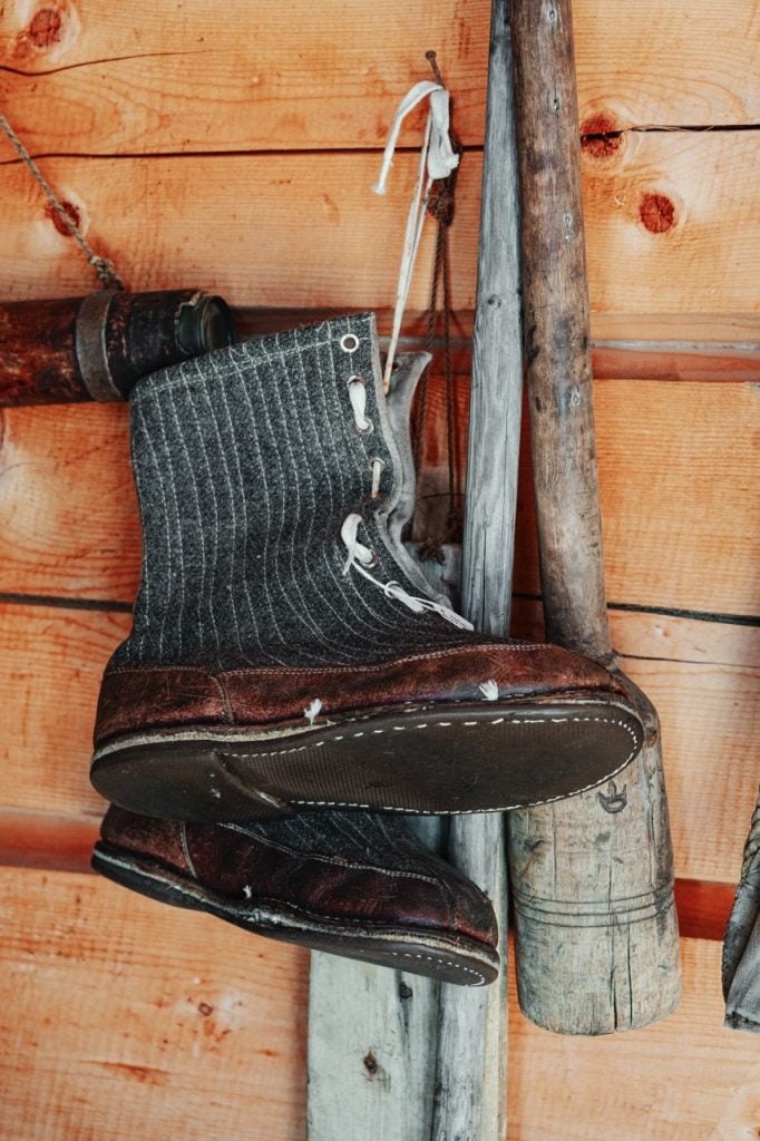 Shoes from a fisherman at the museum in Ulvöhamn