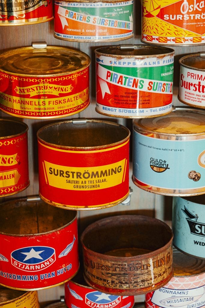 Cans of surströmming in Ulvön, the birthplace of the fish recipe