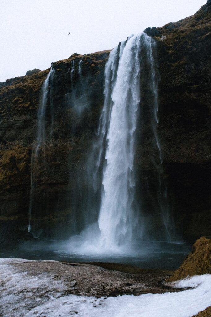 Seljalandsfoss with snow at the bottom