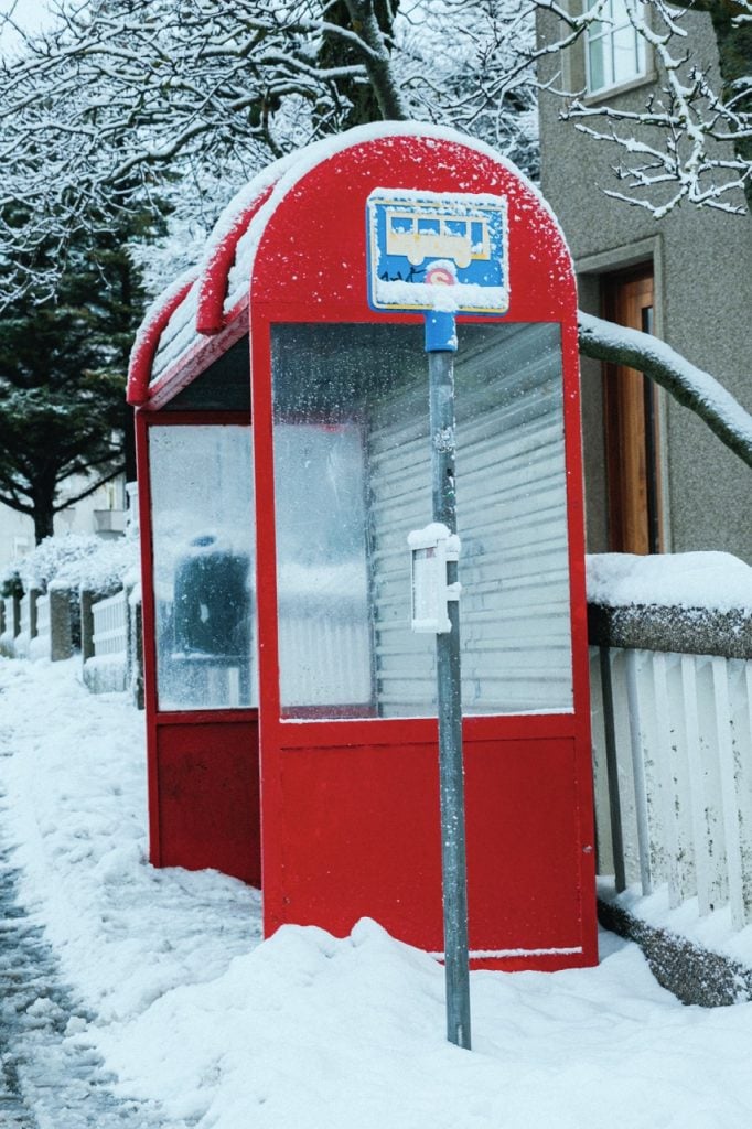 A photo of a bus stop in Reykjavik