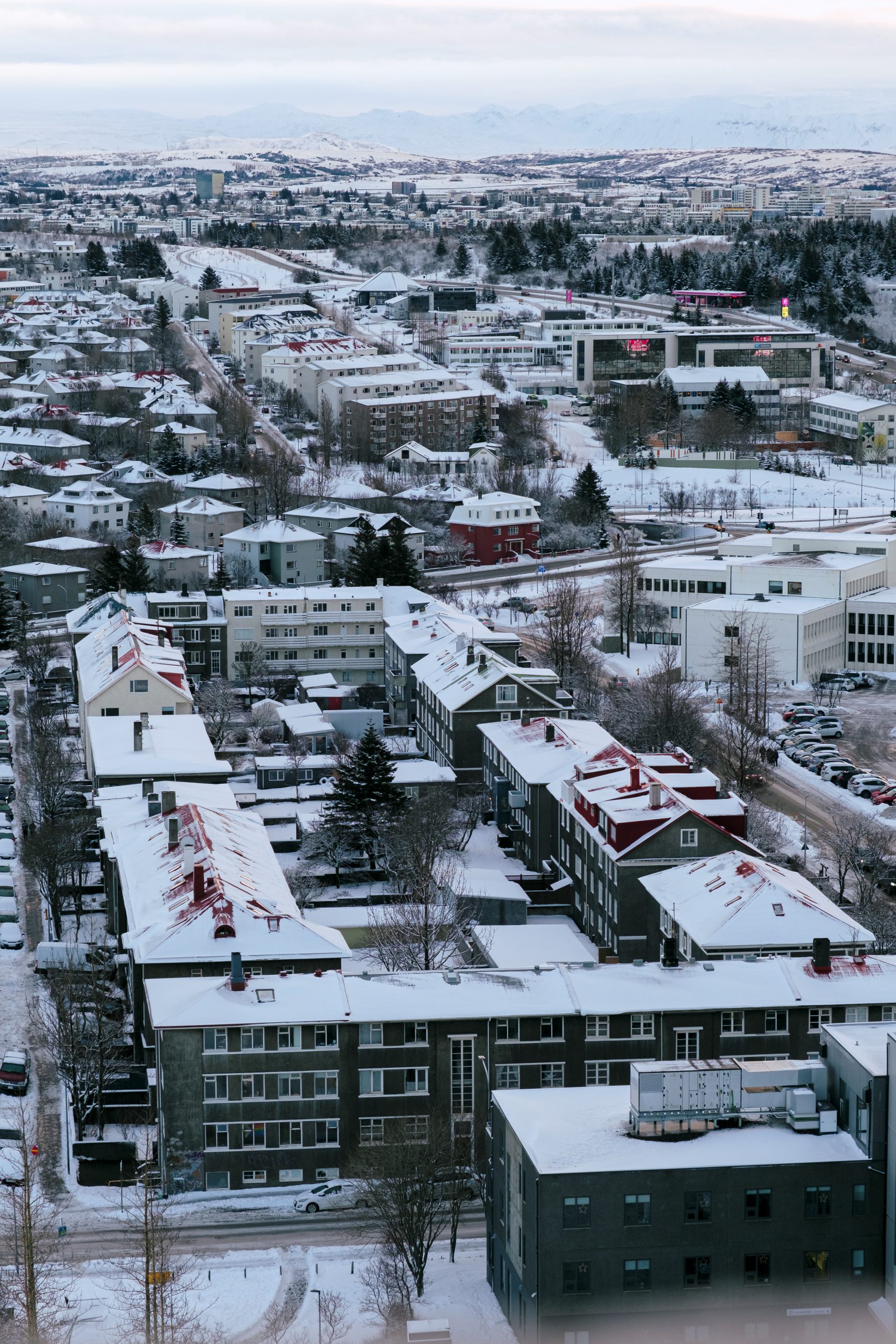 A view of the winter skyline in Reykjavik, Iceland