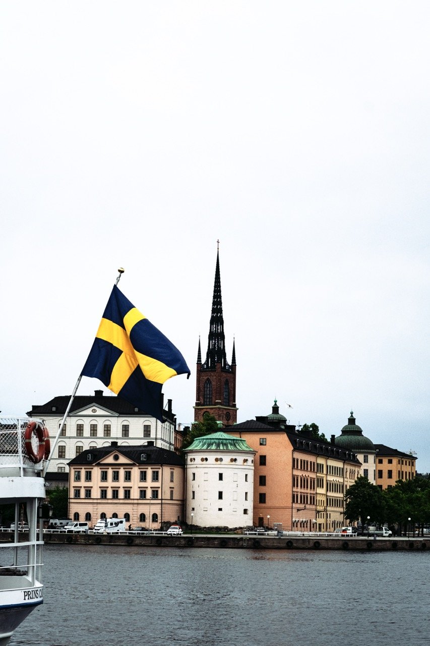 A Swedish flag from a boat in Stockholm during the summer