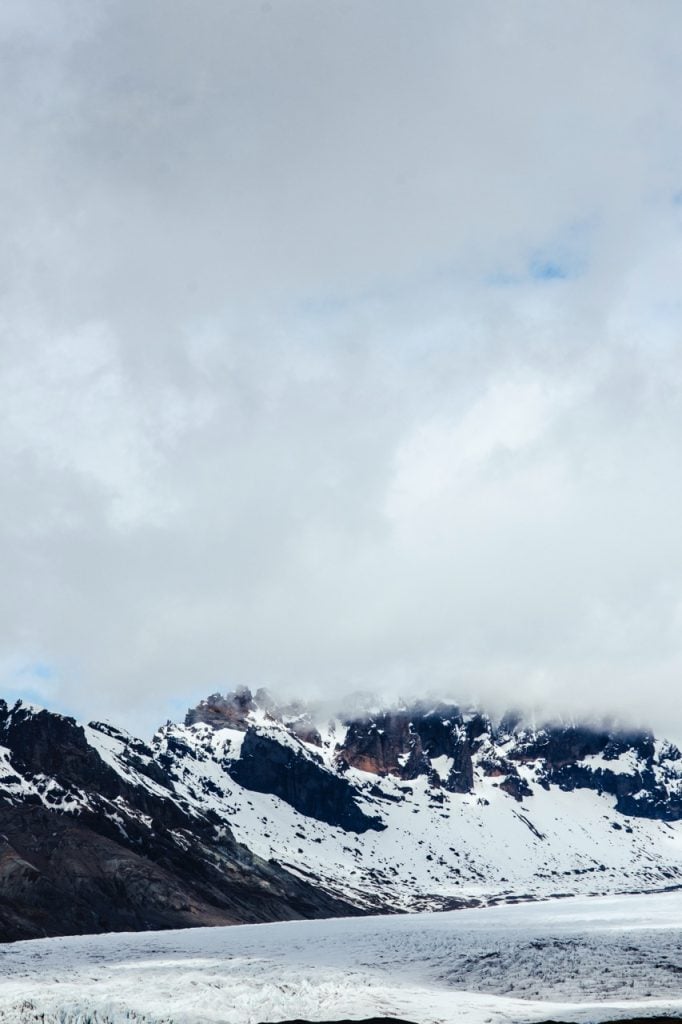 A mountain in Iceland with clouds
