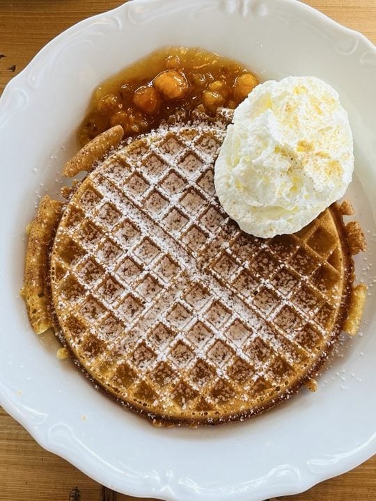 a waffle served at a cafe in sweden