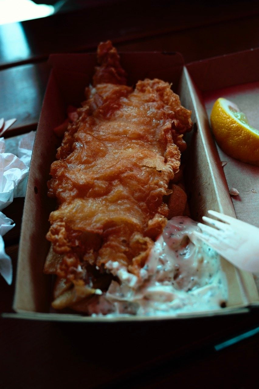 Fish and chips from the fish market in Bergen, Norway