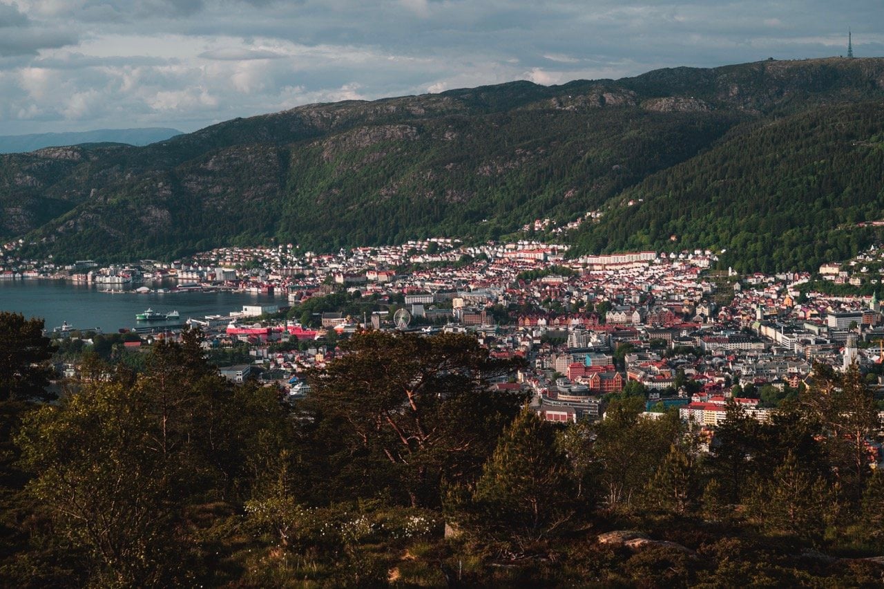 The skyline of Bergen, Norway, from Damsgårdsfjellet