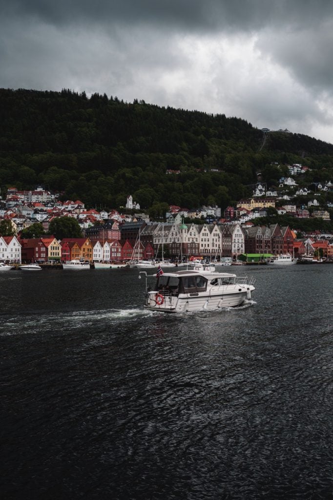 A view of Bryggen in Bergen, Norway, from the other side of the water