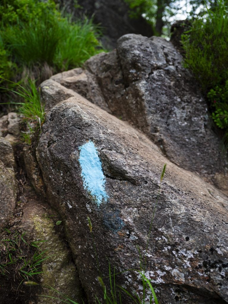 A blue market for the trail to Damsgårdsfjellet in Bergen, Norway