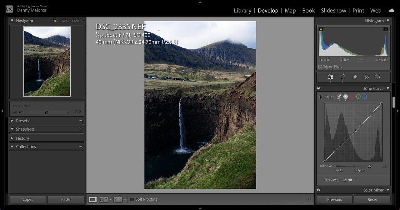 The Tone Curve in Lightroom for editing a Faroe Islands photo