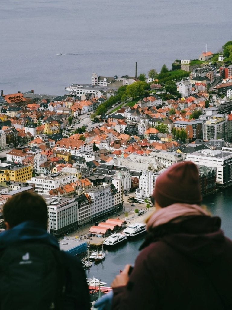 People looking towards Bergen from Fløyen
