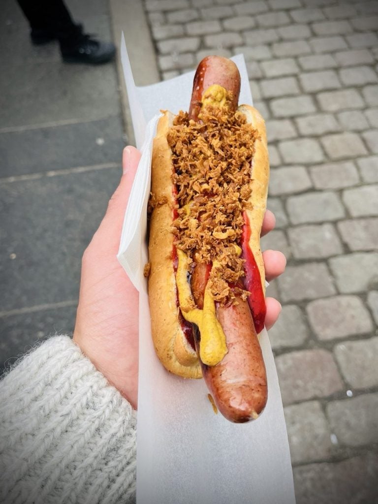 A reindeer hot dog from Trekroneren in Bergen