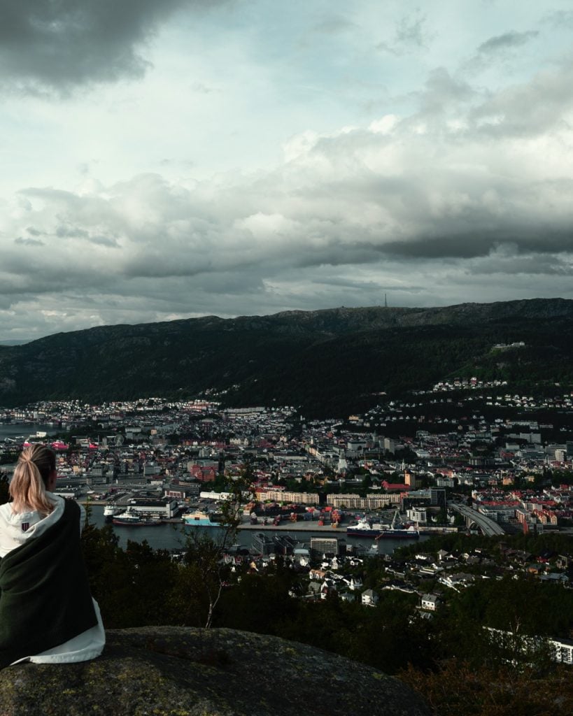 Overlooking Bergen, Norway, from a rock on Damsgårdsfjellet