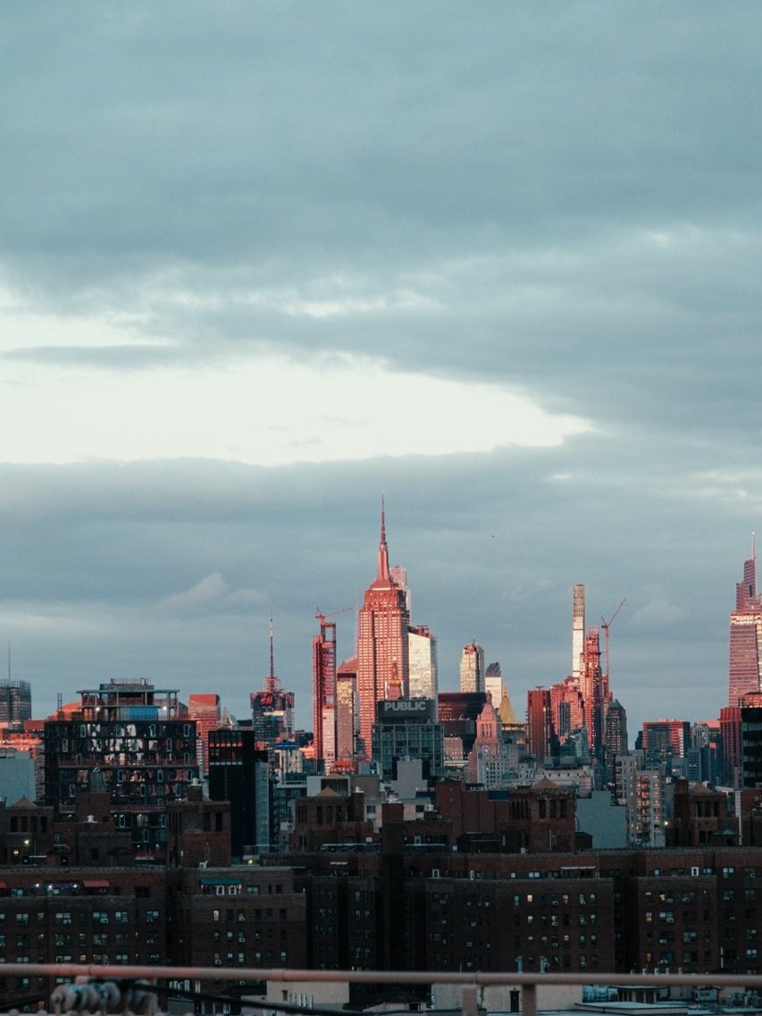 Looking toward the Empire State Building from the Brooklyn Bridge