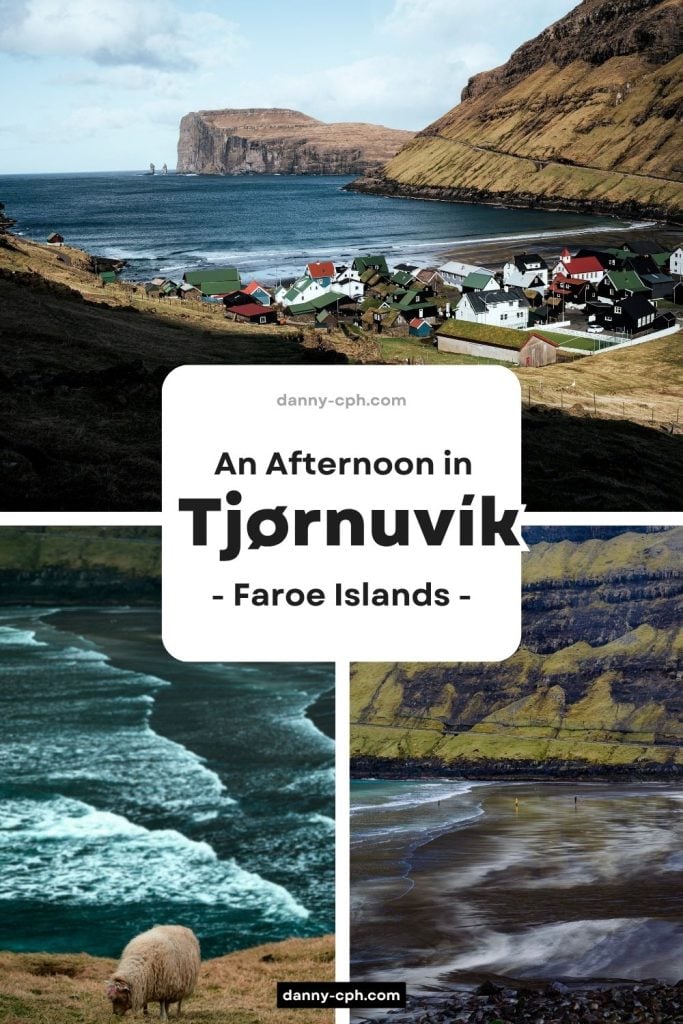 A Pinterest post for an afternoon in Tjørnuvík, Faroe Islands