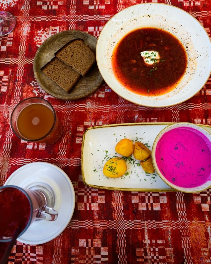 Pink soup and other Lithuanian food at Etno Davras in Vilnius
