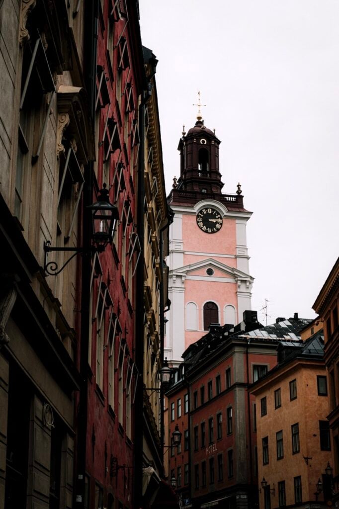 A street view of Storkyrkan in Stockholm, Sweden