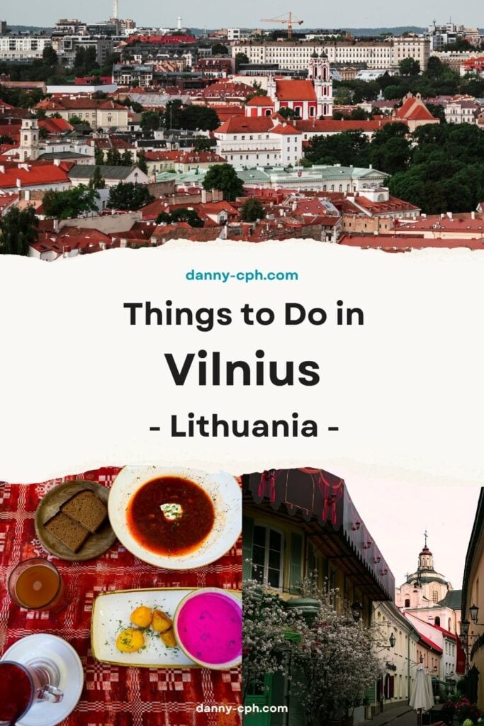 A Pinterest pin for a travel guide to Vilnius, Lithuania