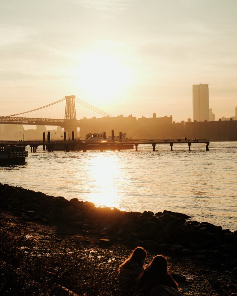 A view of Williamsburg Bridge from Domino Park in NYC