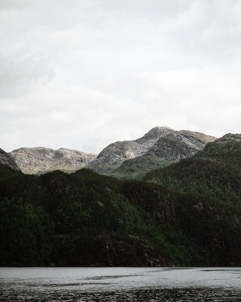 Mountains lining the Osterfjord in Norway