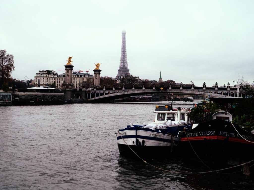 A view of the Eiffel Tower from the River Seine in Paris