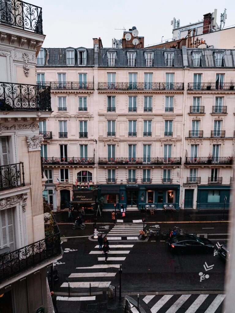 A street in Paris, France, as seen from a hotel room