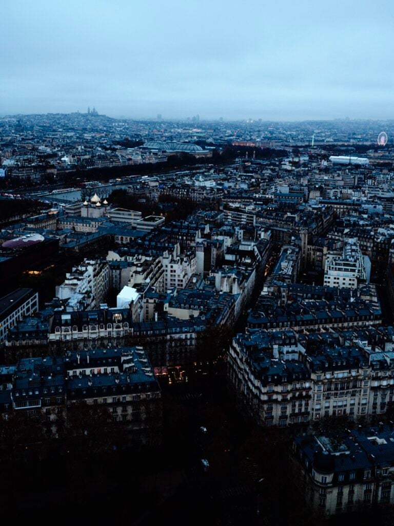 A wide-angle view of the skyline in Paris, France