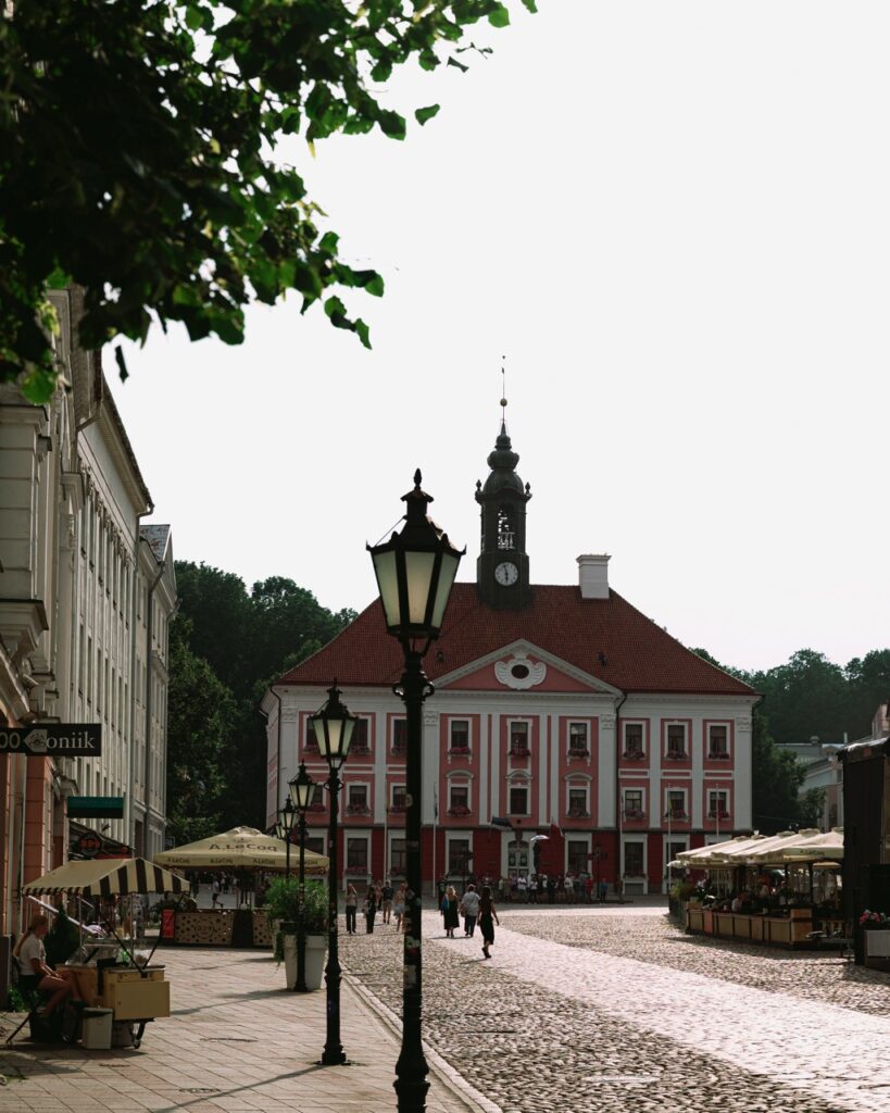 The main square in Tartu, Estonia, during the summer