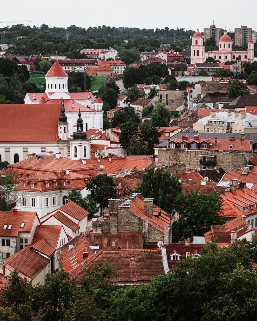 A view of various buildings in Vilnius, Lithuania, from Gediminas Hill