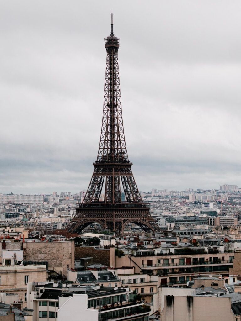 A view of the Eiffel Tower in Paris, France, from the Arc de Triomphe