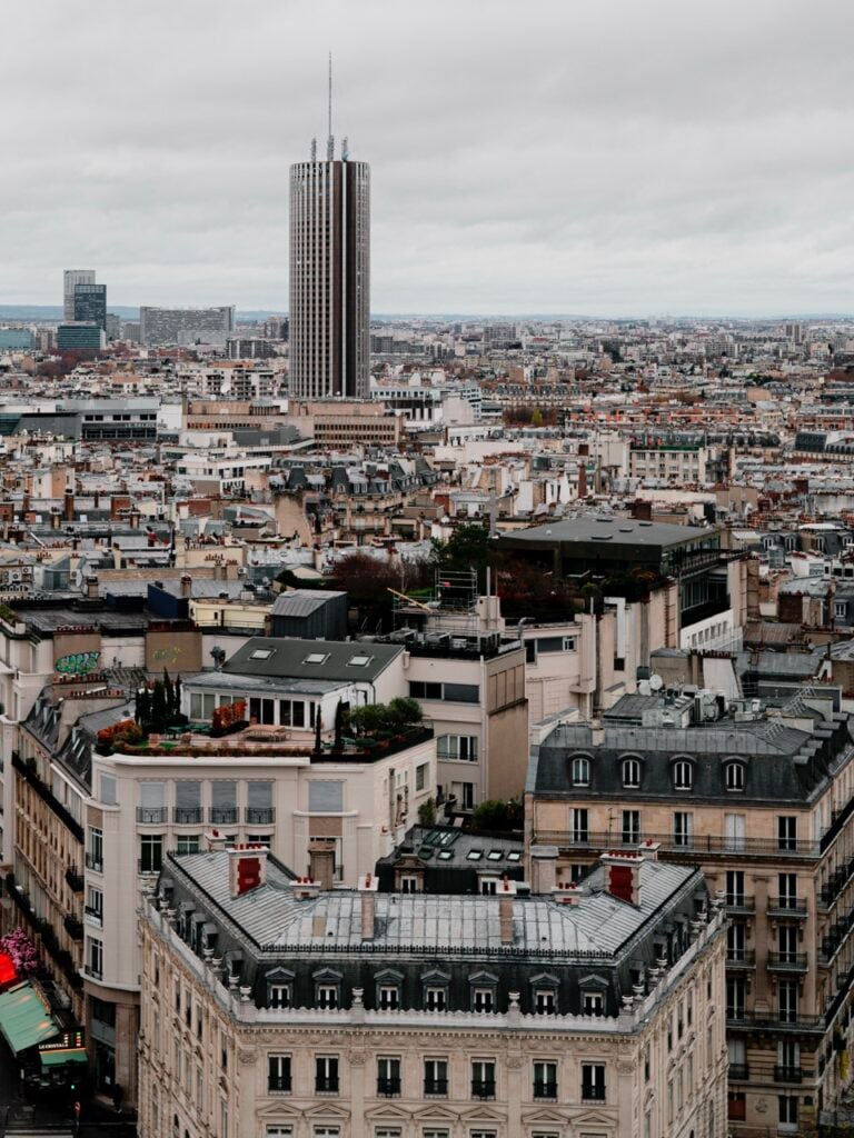 A view of La Tour Montparnasse in Paris from the Arc de Triomphe