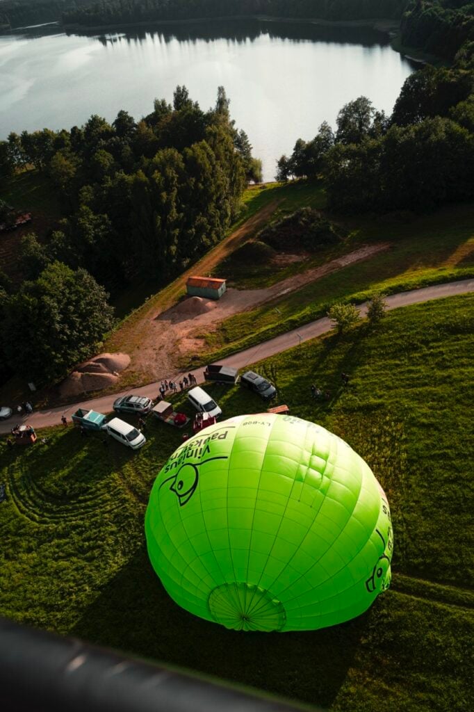 A hot air balloon taking off in Lithuania