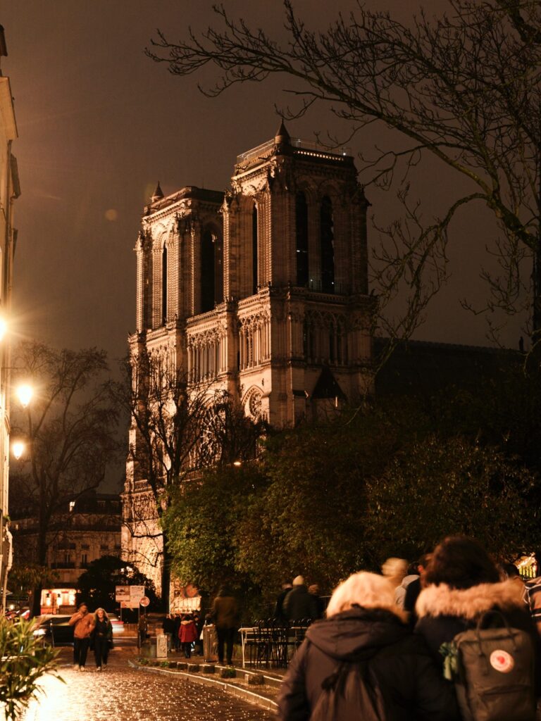 A night view of Notre Dame in Paris, France