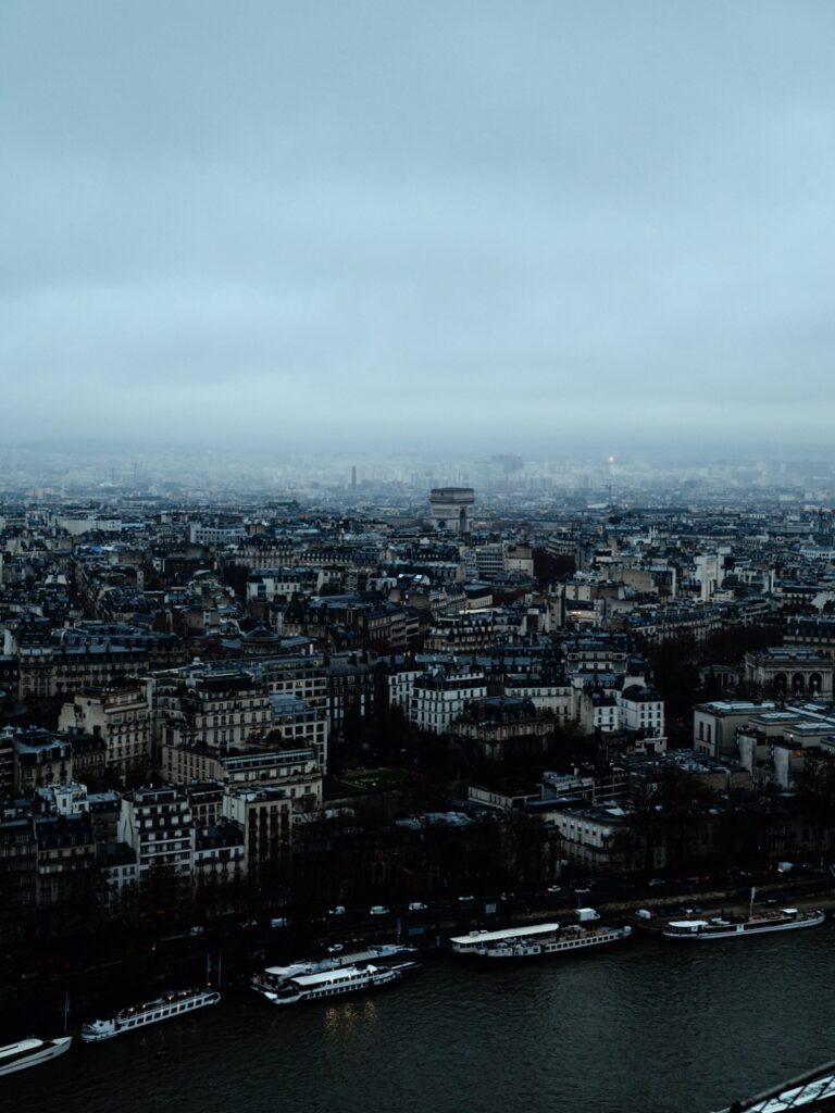 A view of the Arc De Triomphe in Paris from the Eiffel Tower