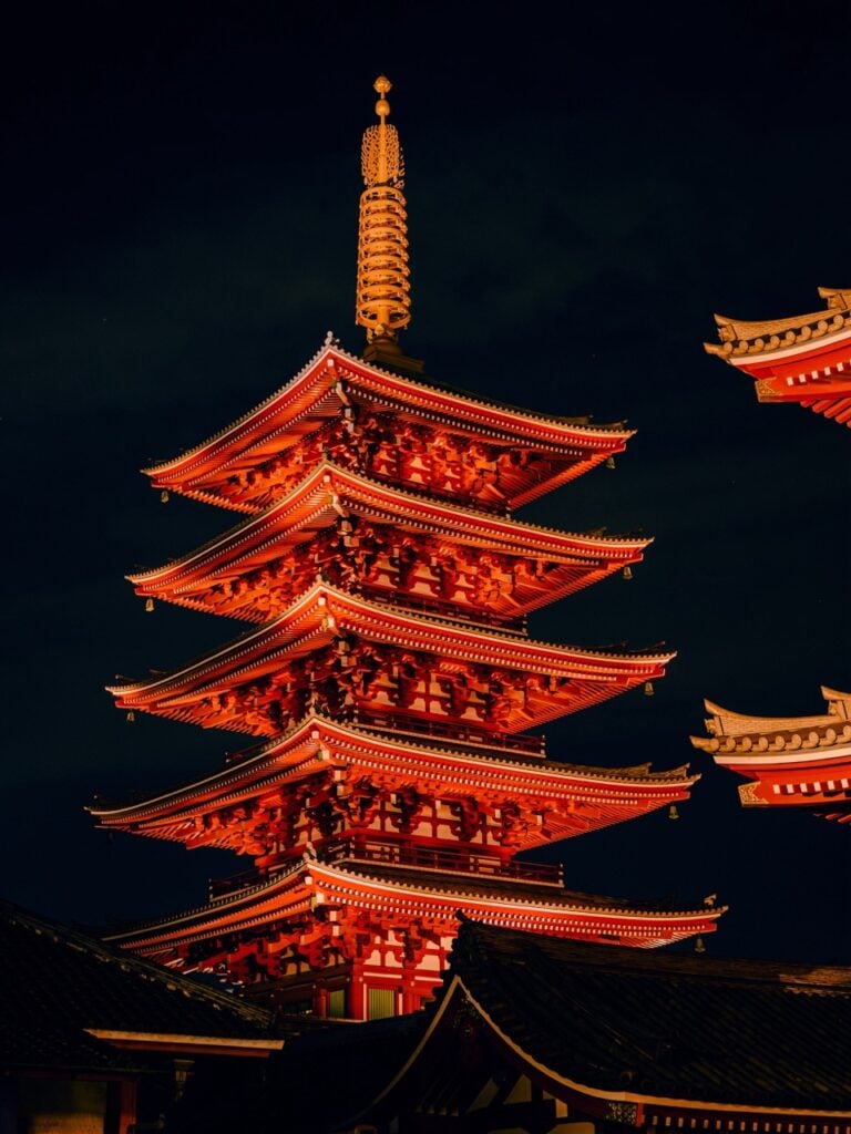 nighttime at the senso-ji temple in tokyo, japan