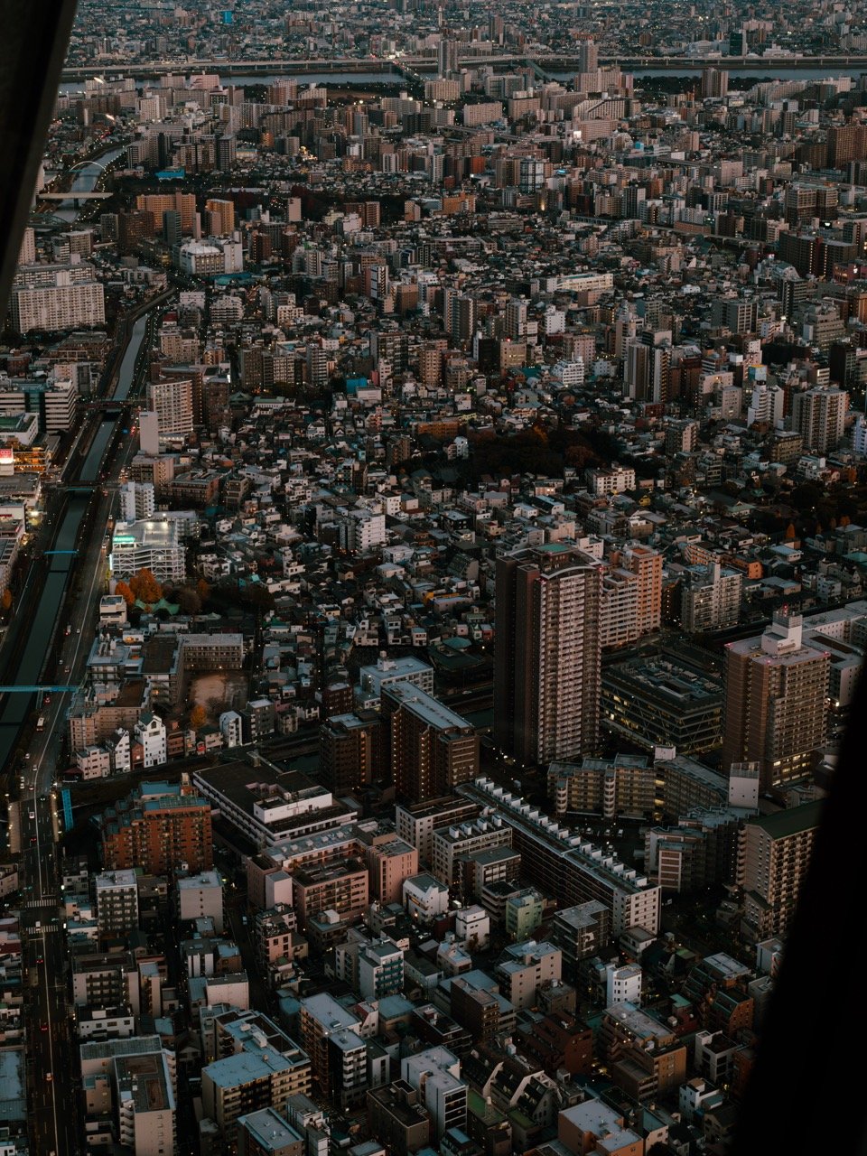 Buildings in Tokyo, Japan, at dusk