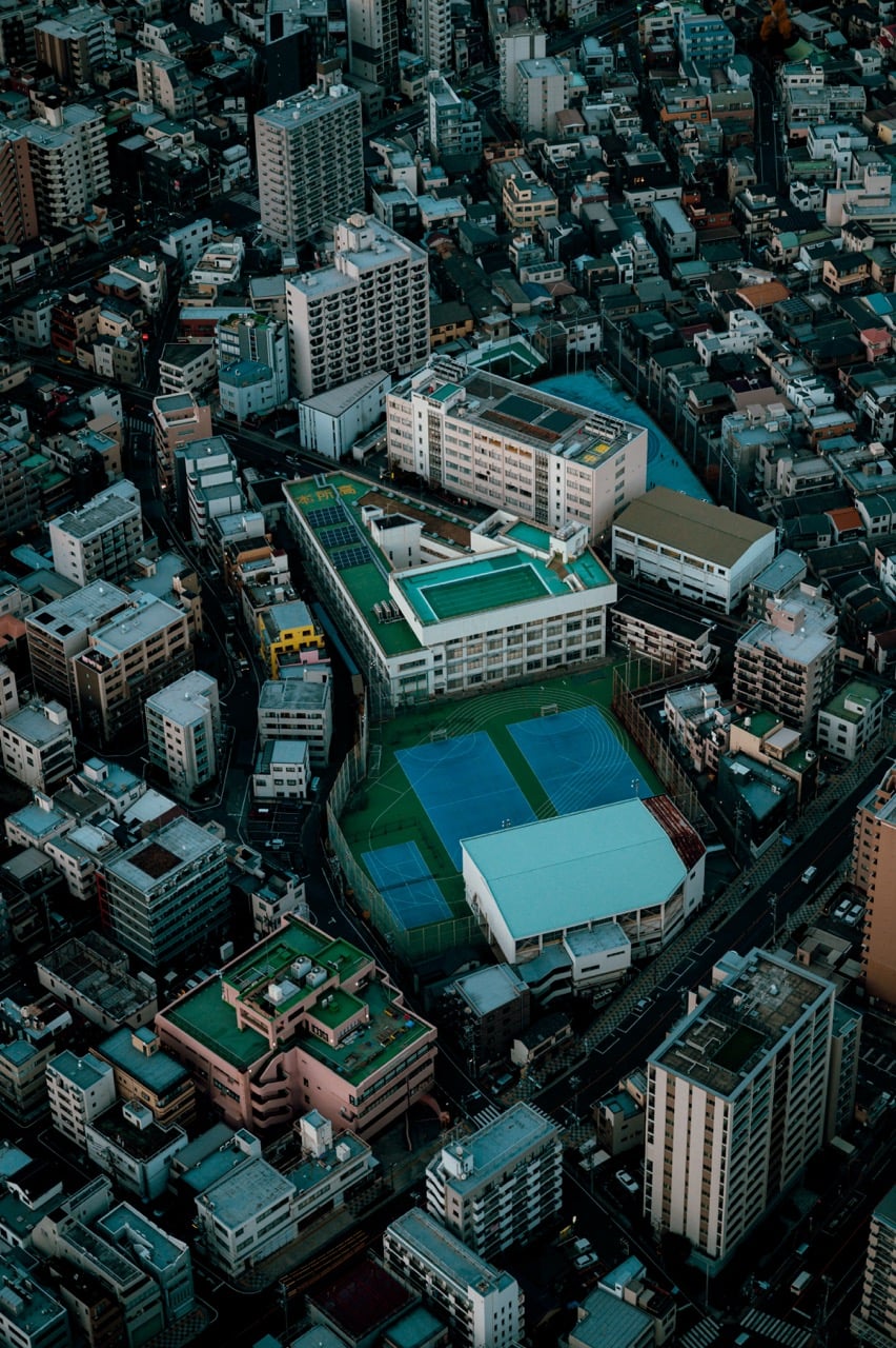 A tennis court from above in Tokyo