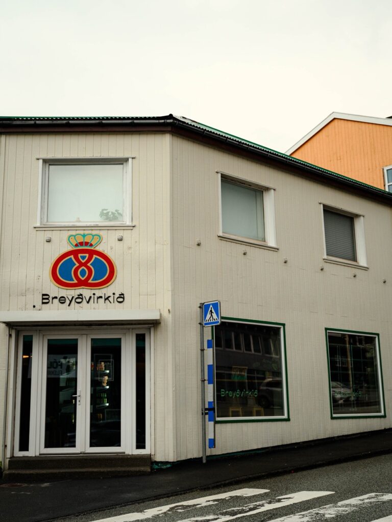 The exterior of Breydvirkid bakery in Torshavn, Faroe Islands