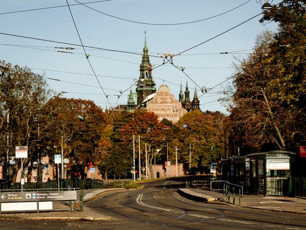 A view of public transport stops on Djurgården in Stockholm