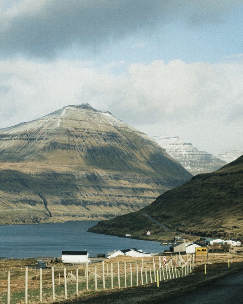 Driving along a road in the Faroe Islands