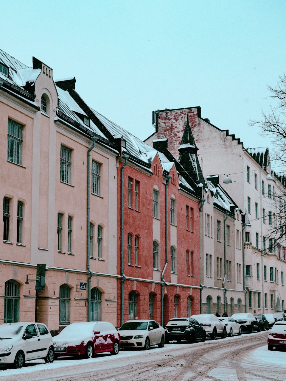 A street in Helsinki, Finland, covered in snow