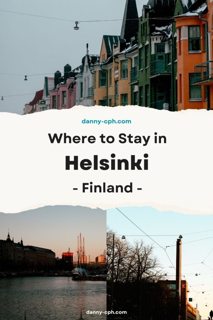 A Pinterest pin for a blog post about where to stay in Helsinki