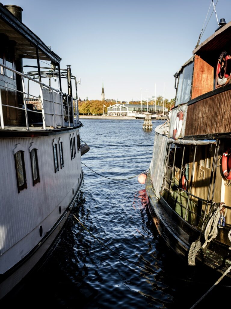 Boats docked in Stockholm, Sweden