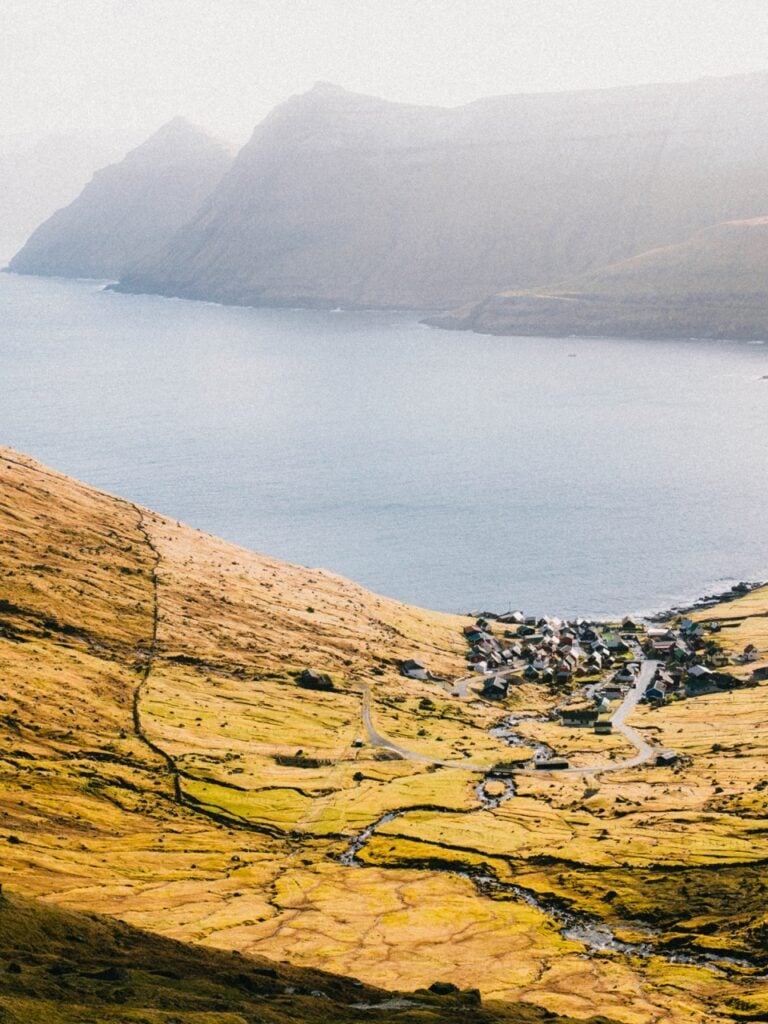 A view of Funningur, Faroe Islands, from a road