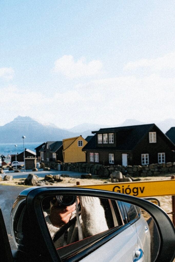 A view of Gjógv, Faroe Islands, from a car